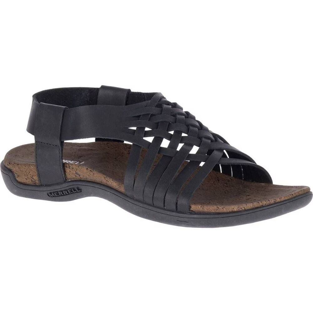 Merrell Mahama Black strappy leather slingback memory foam sandals womens 11